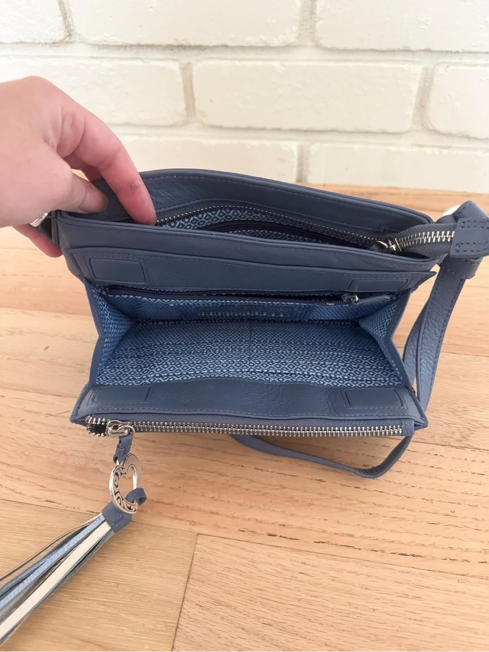 Brighton Barbados city organizer crossbody handbag purse bag blue leather
